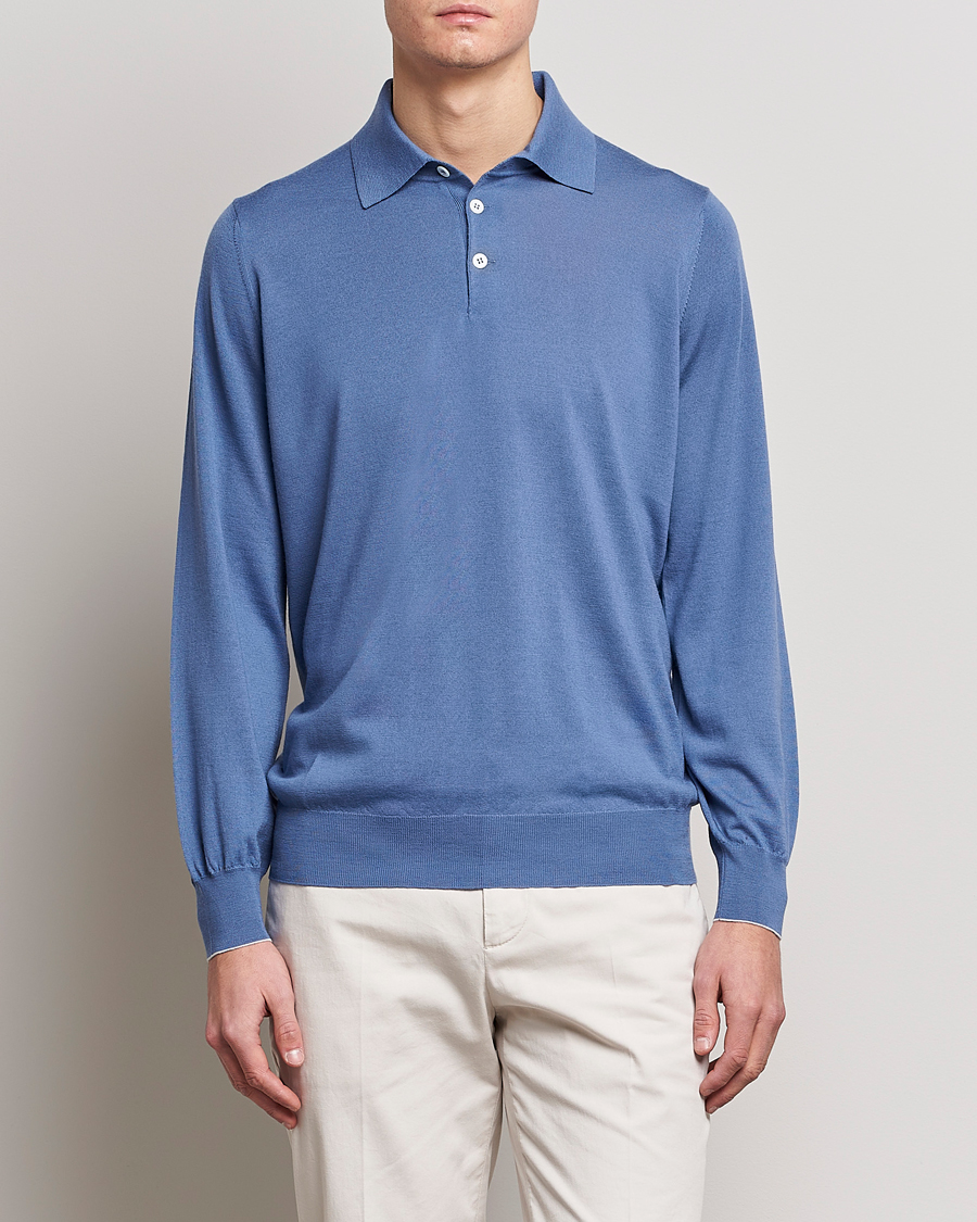 Herr | Stickade pikéer | Brunello Cucinelli | Cashmere/Wool Knitted Polo Oxford Blue