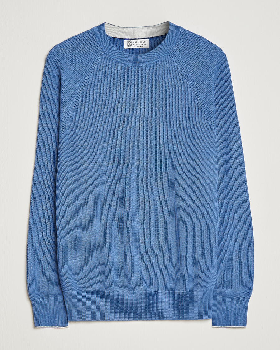 Herr | Tröjor | Brunello Cucinelli | Rib Stitch Crew Neck Sweater Oxford Blue