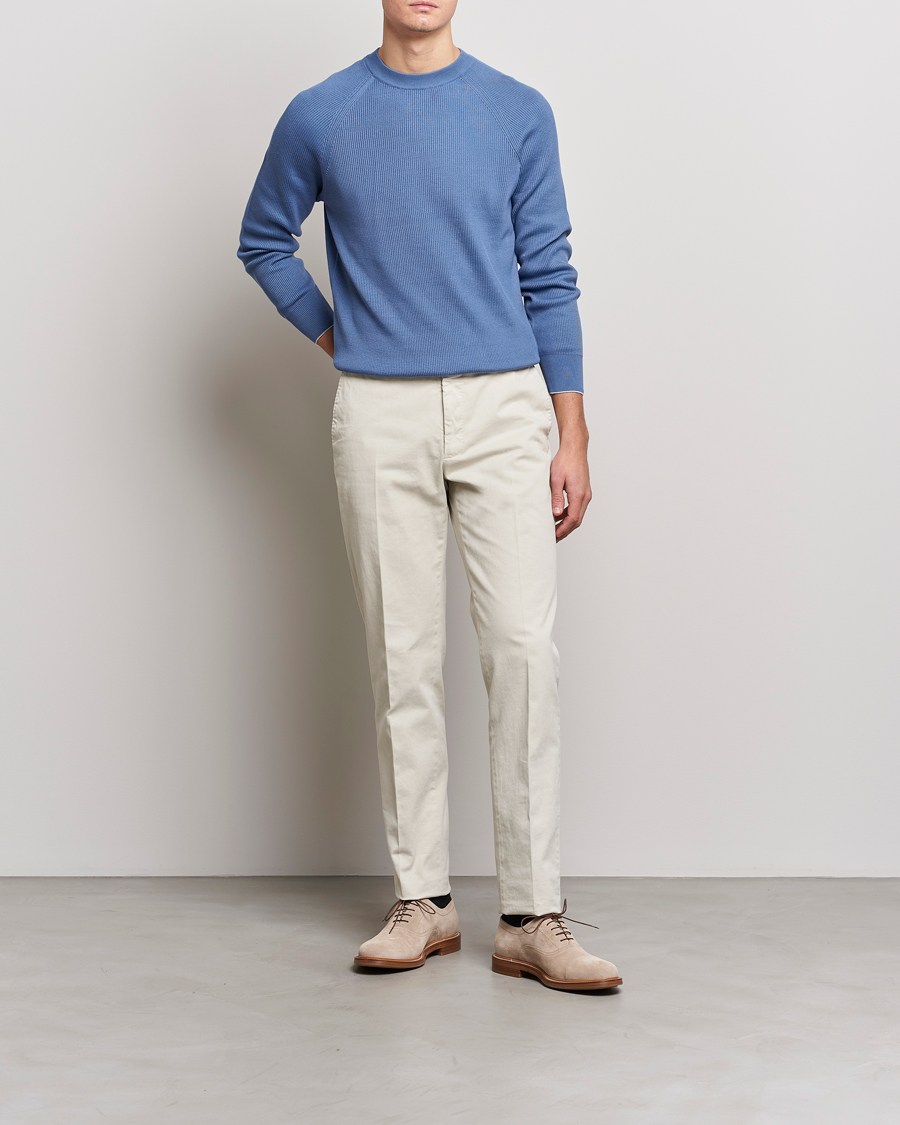 Herr | Tröjor | Brunello Cucinelli | Rib Stitch Crew Neck Sweater Oxford Blue