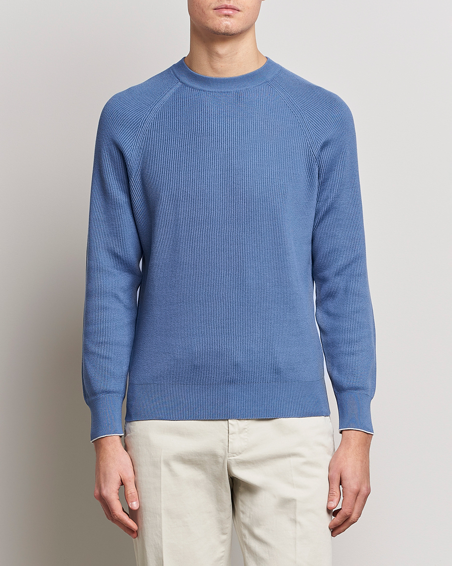 Herr | Tröjor | Brunello Cucinelli | Rib Stitch Crew Neck Sweater Oxford Blue