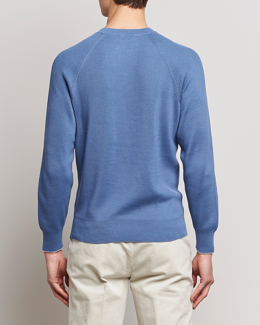 Herr | Tröjor | Brunello Cucinelli | Rib Stitch Crew Neck Sweater Oxford Blue