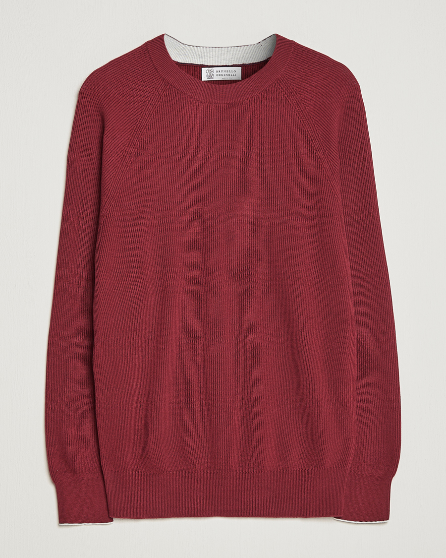 Herr | Tröjor | Brunello Cucinelli | Rib Stitch Crew Neck Sweater Burgundy