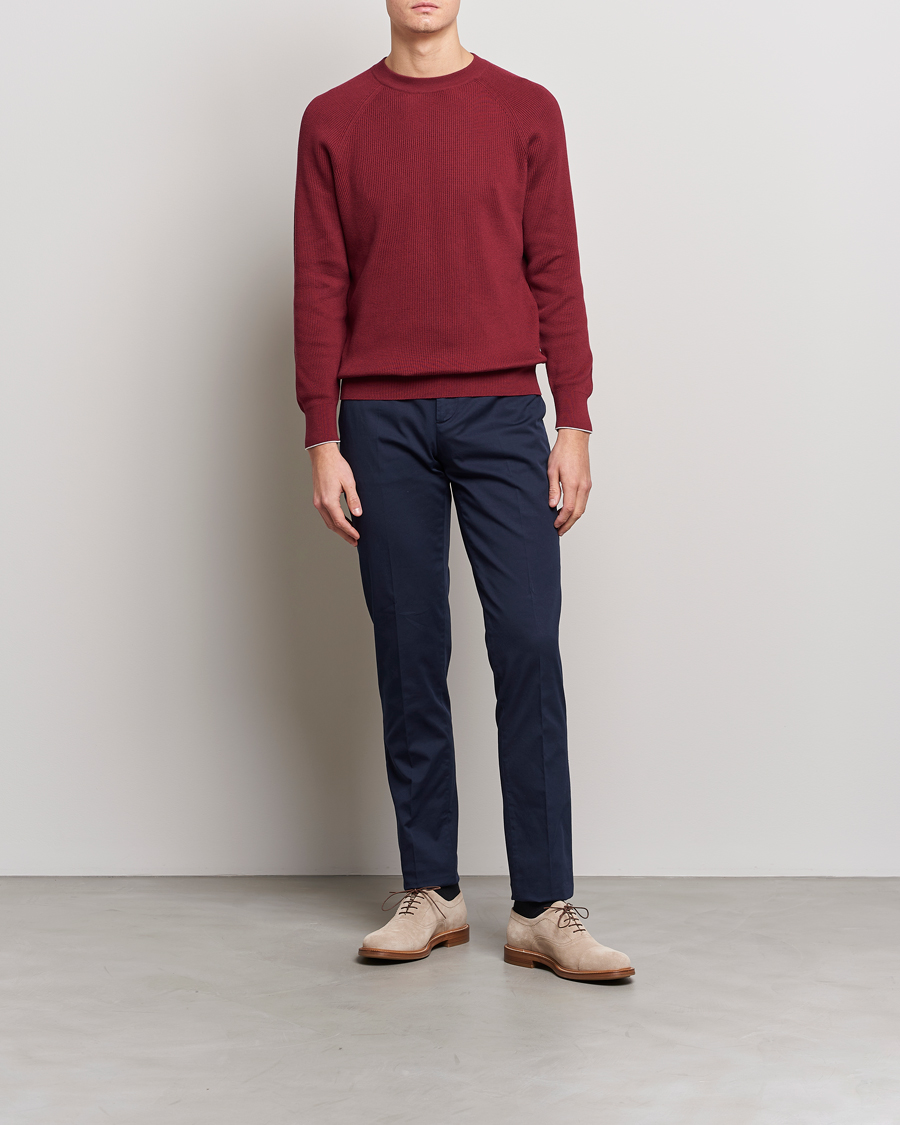 Herr | Tröjor | Brunello Cucinelli | Rib Stitch Crew Neck Sweater Burgundy