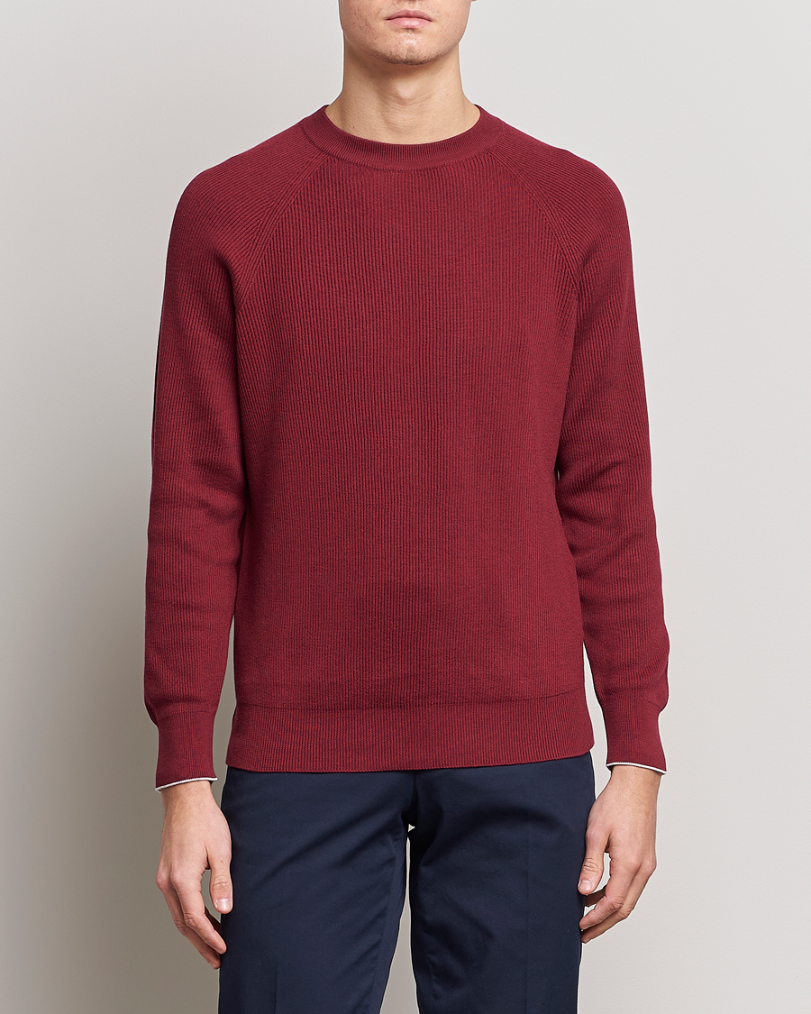 Herr | Tröjor | Brunello Cucinelli | Rib Stitch Crew Neck Sweater Burgundy
