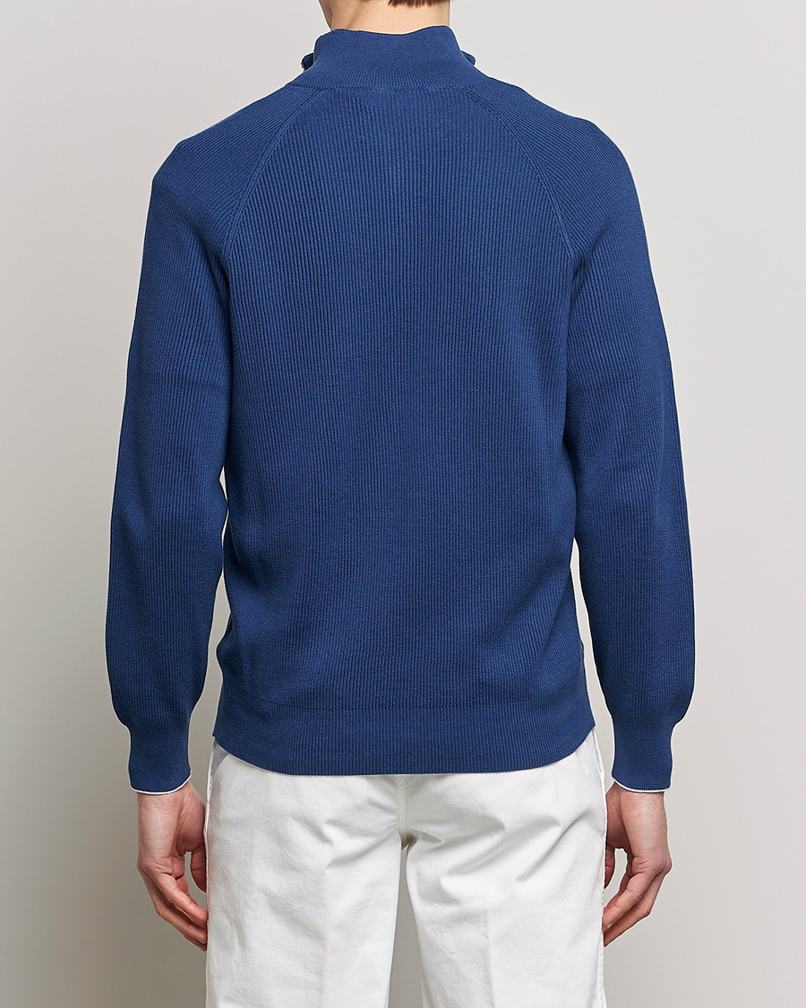 Herr | Tröjor | Brunello Cucinelli | Rib Stitch Half Zip Ocean Blue