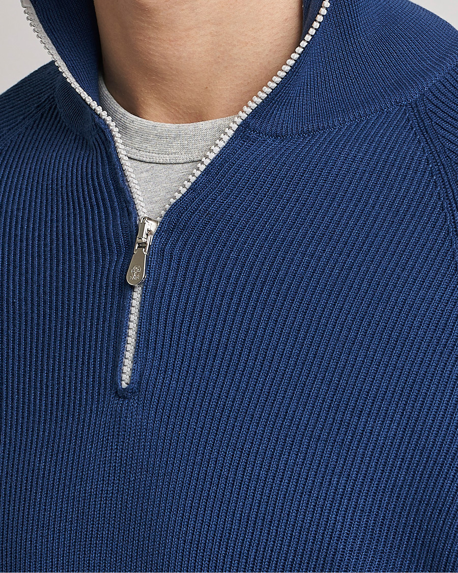 Herr | Tröjor | Brunello Cucinelli | Rib Stitch Half Zip Ocean Blue