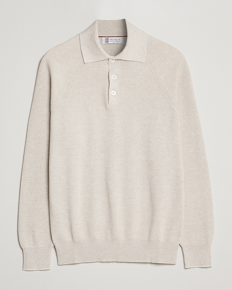 Herr | Tröjor | Brunello Cucinelli | Rib Stitch Knitted Polo Light Beige