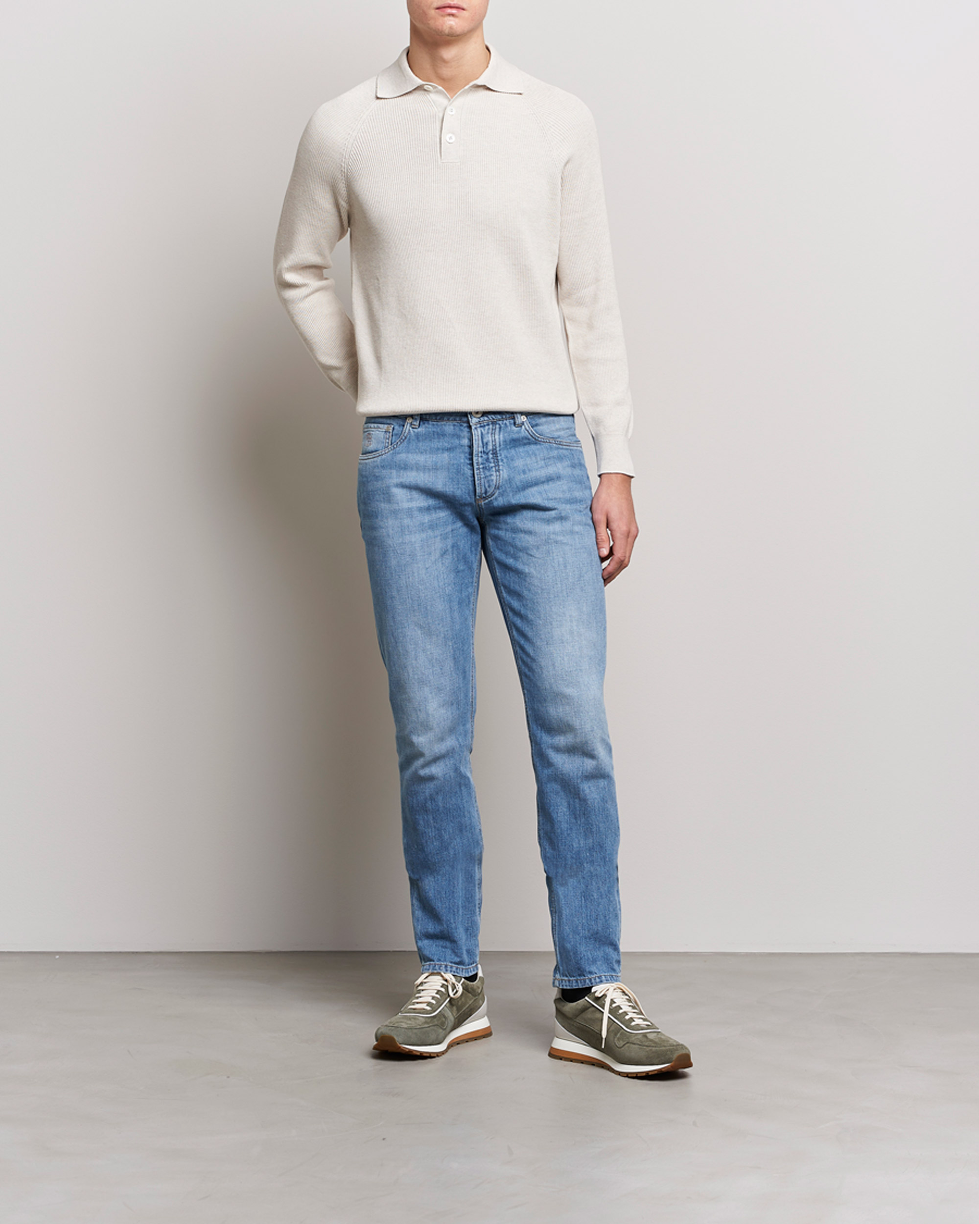 Herr | Tröjor | Brunello Cucinelli | Rib Stitch Knitted Polo Light Beige