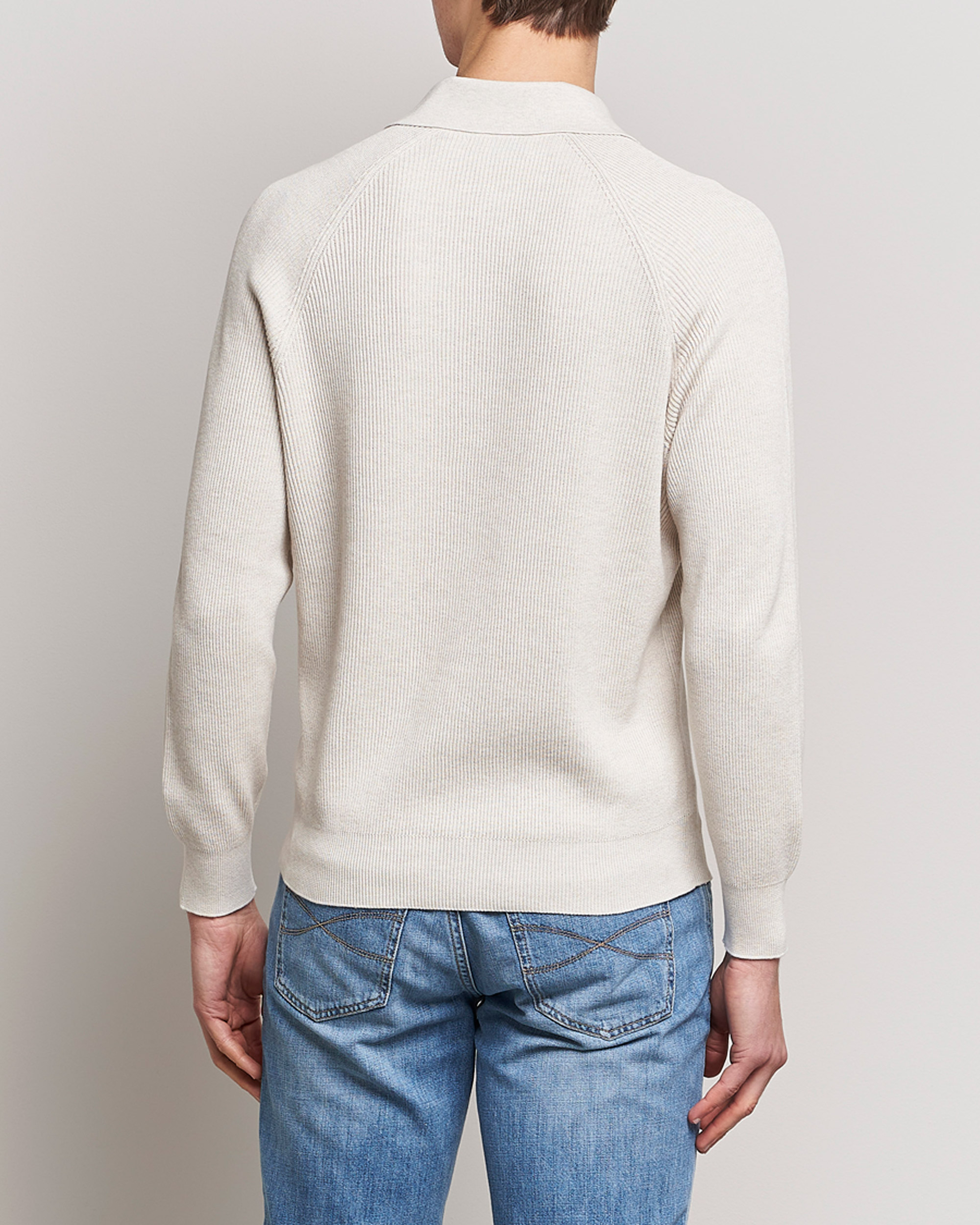 Herr | Tröjor | Brunello Cucinelli | Rib Stitch Knitted Polo Light Beige