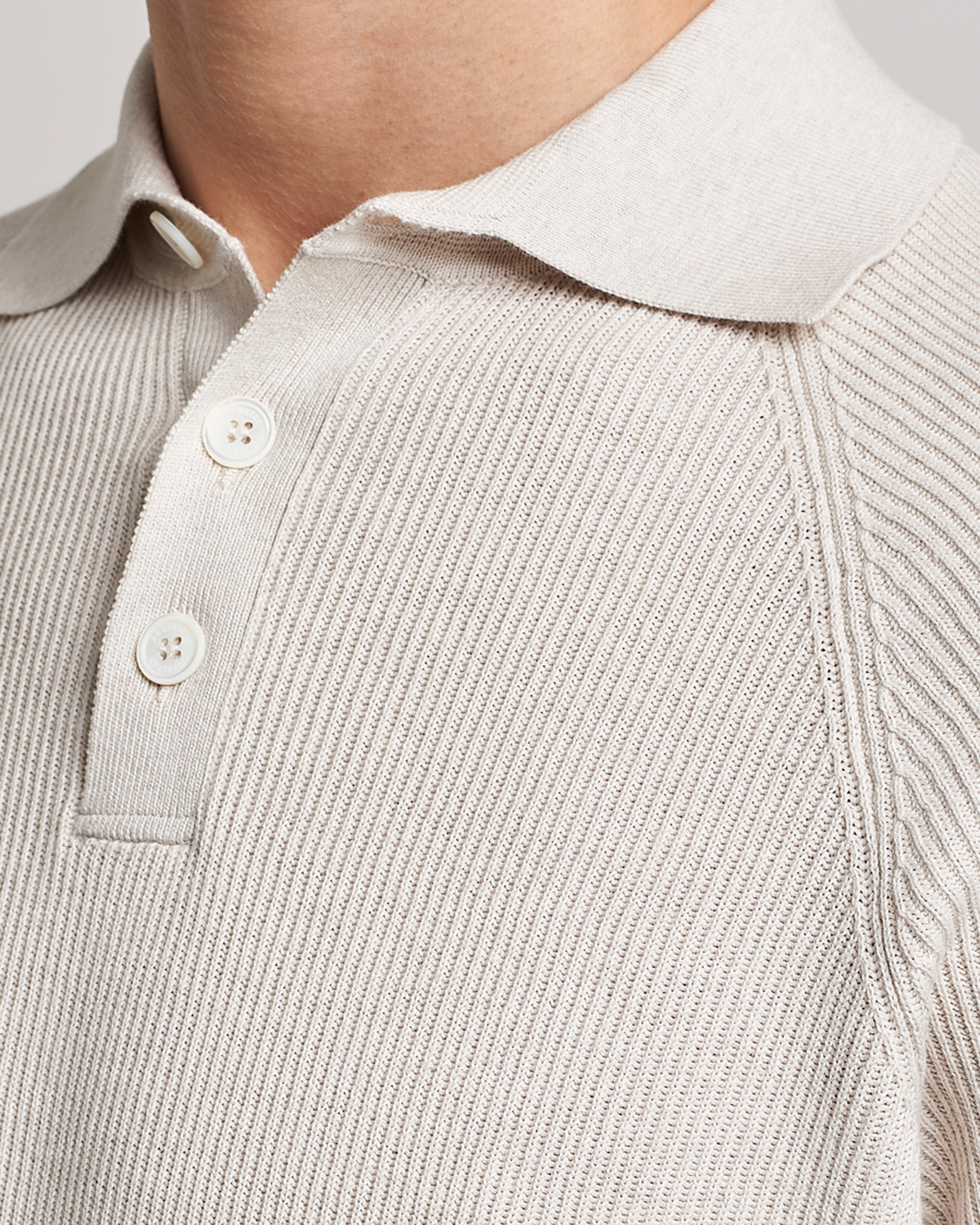 Herr | Tröjor | Brunello Cucinelli | Rib Stitch Knitted Polo Light Beige