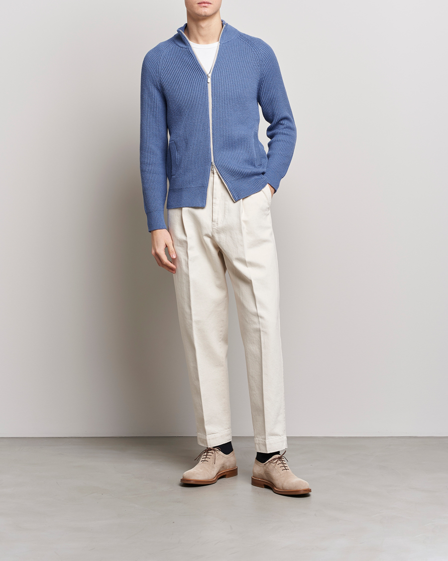 Herr | Tröjor | Brunello Cucinelli | Heavy Zip Sweater Oxford Blue