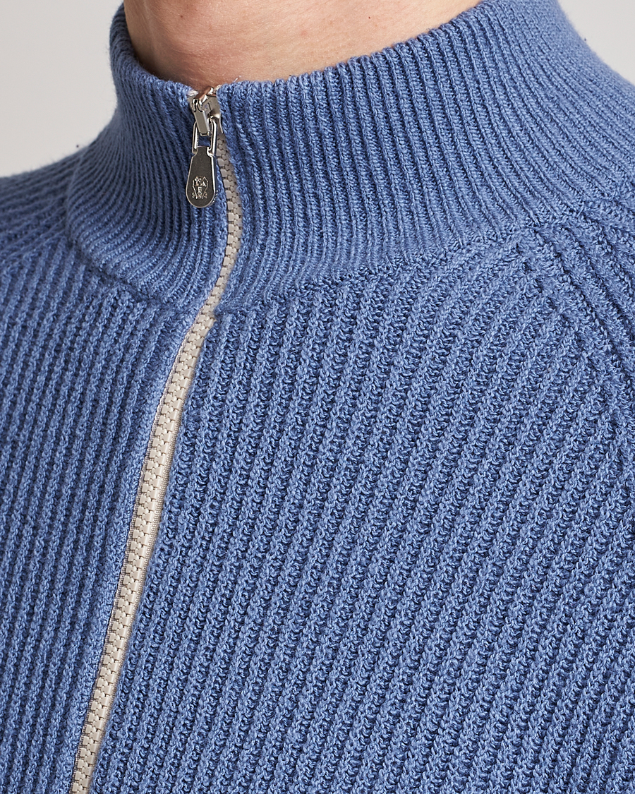 Herr | Tröjor | Brunello Cucinelli | Heavy Zip Sweater Oxford Blue