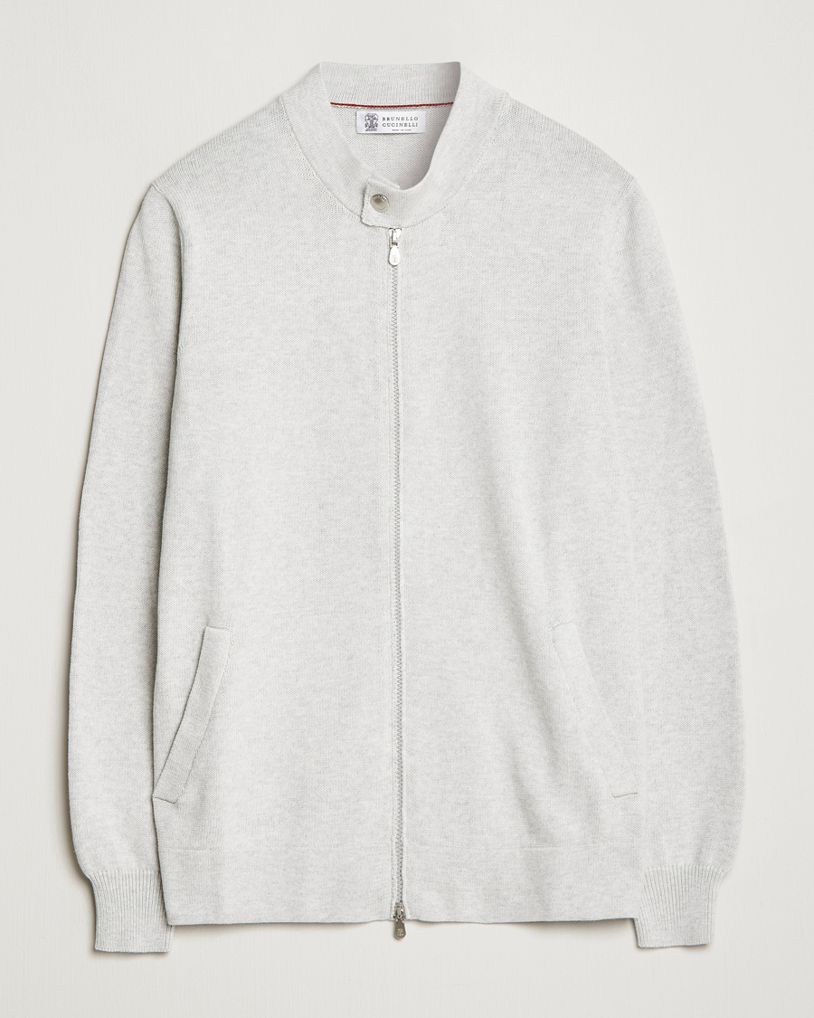 Herr | Tröjor | Brunello Cucinelli | Knitted Zip Blouson Pearl Grey
