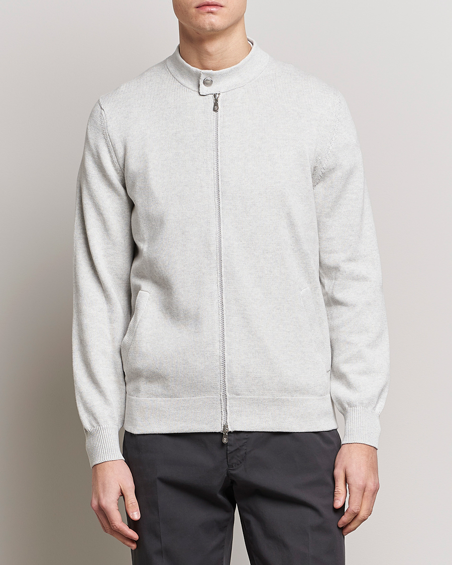 Herr | Tröjor | Brunello Cucinelli | Knitted Zip Blouson Pearl Grey