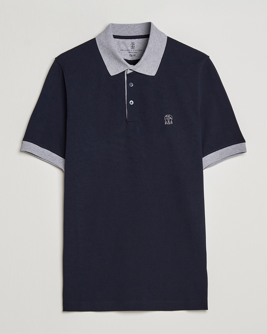 Herr | Pikéer | Brunello Cucinelli | Short Sleeve Polo Piquet Navy