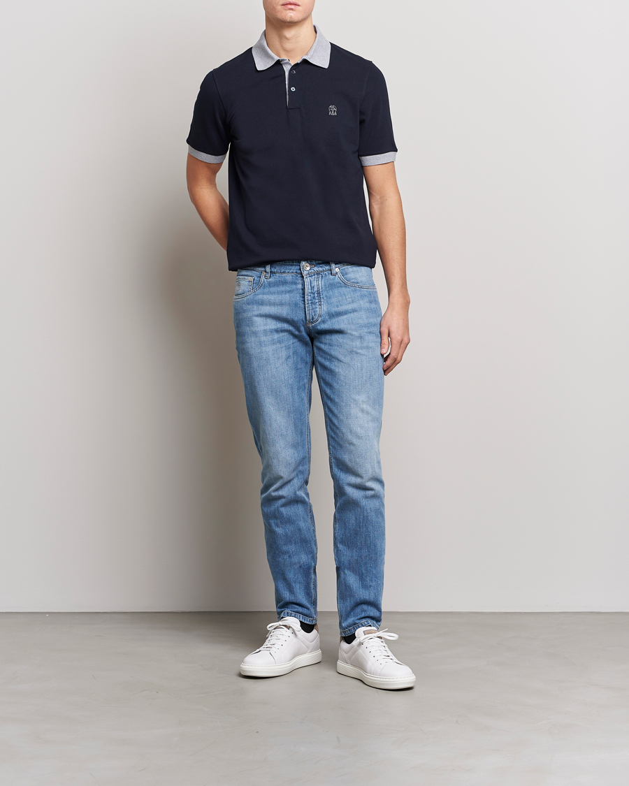 Herr | Pikéer | Brunello Cucinelli | Short Sleeve Polo Piquet Navy
