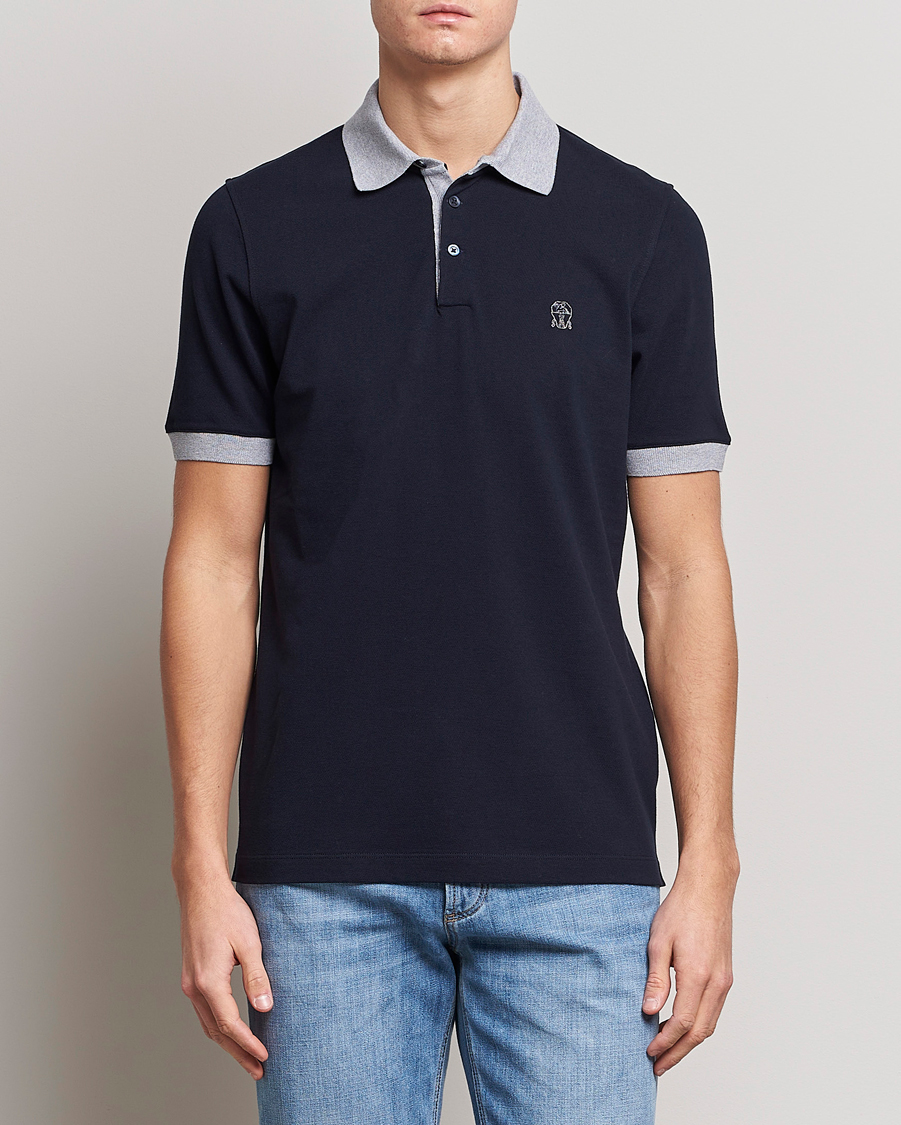 Herr | Pikéer | Brunello Cucinelli | Short Sleeve Polo Piquet Navy