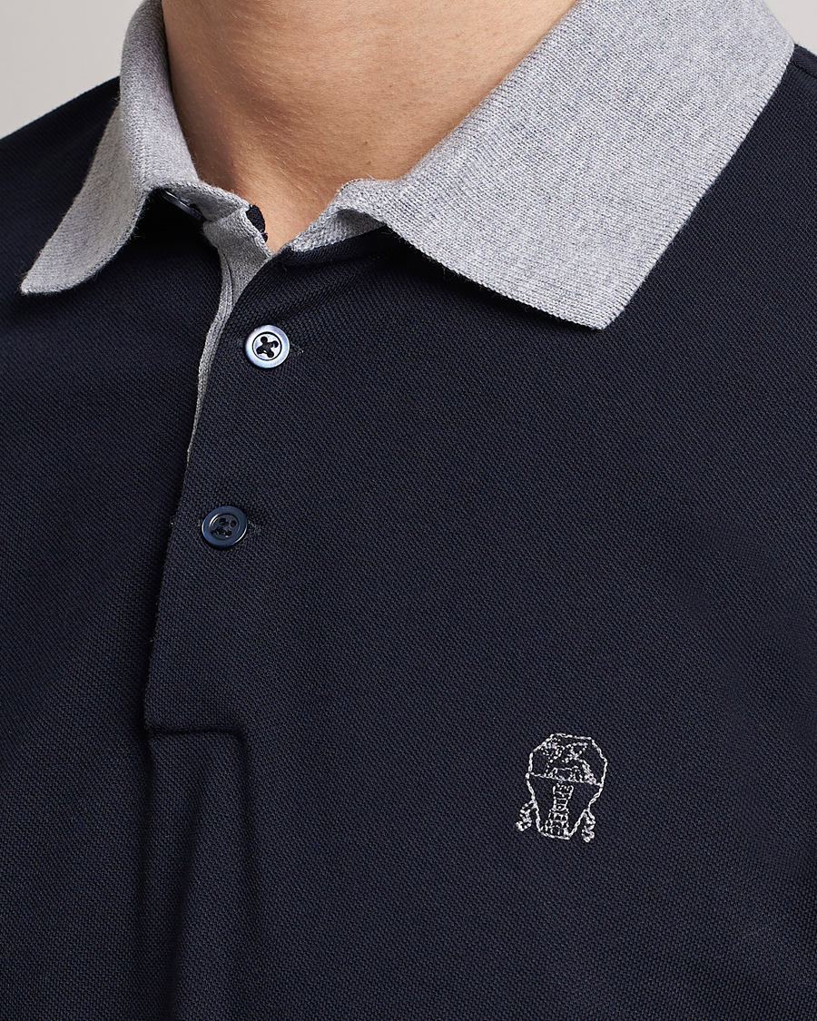 Herr | Pikéer | Brunello Cucinelli | Short Sleeve Polo Piquet Navy