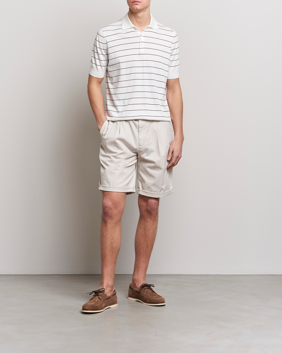 Herr | Pikéer | Brunello Cucinelli | Short Sleeve Striped Knitted Polo White/Burgundy