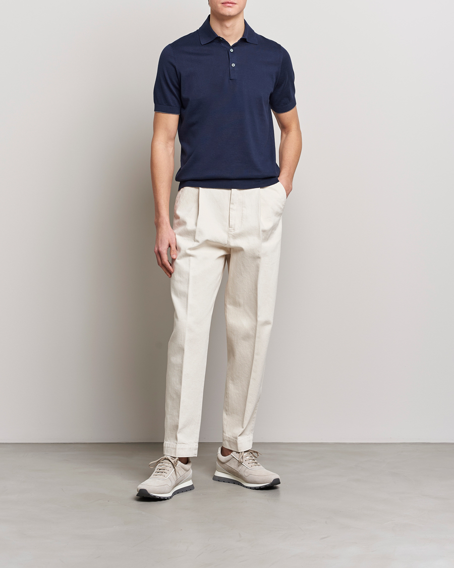 Herr | Pikéer | Brunello Cucinelli | Short Sleeve Knitted Polo Navy