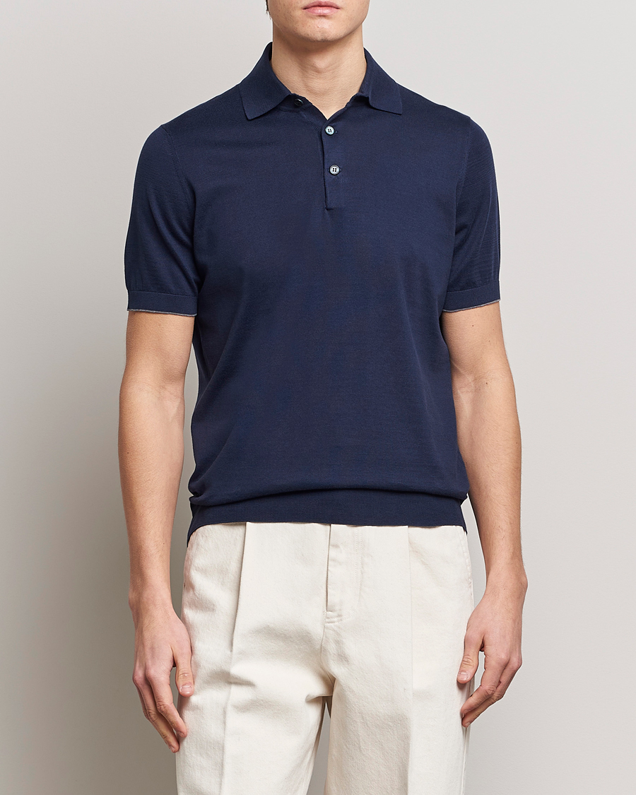 Herr | Pikéer | Brunello Cucinelli | Short Sleeve Knitted Polo Navy