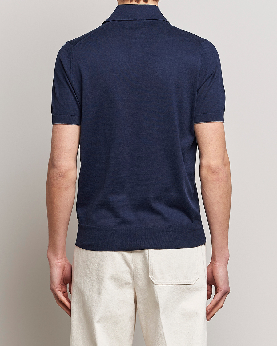 Herr | Pikéer | Brunello Cucinelli | Short Sleeve Knitted Polo Navy