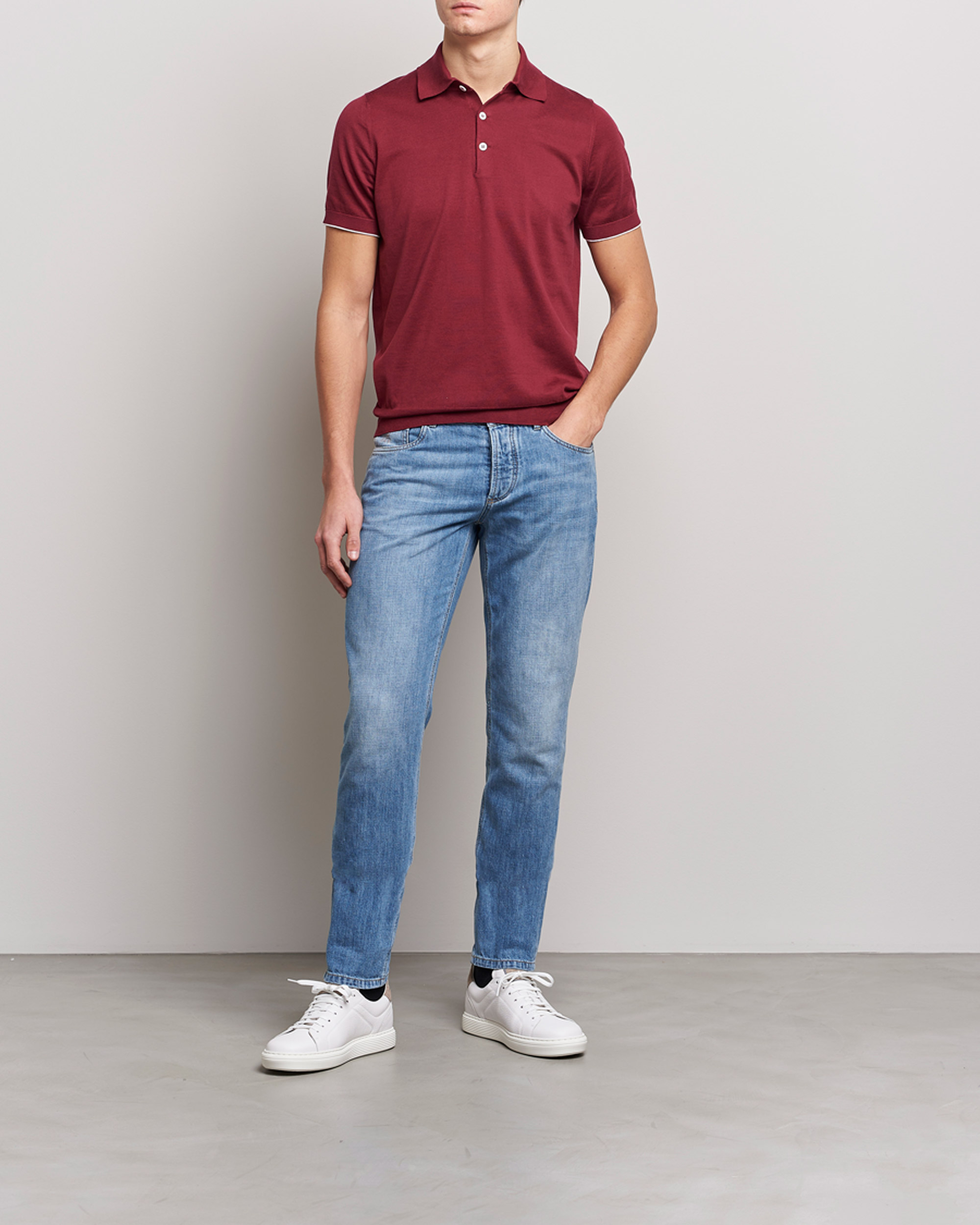 Herr | Pikéer | Brunello Cucinelli | Short Sleeve Knitted Polo Burgundy