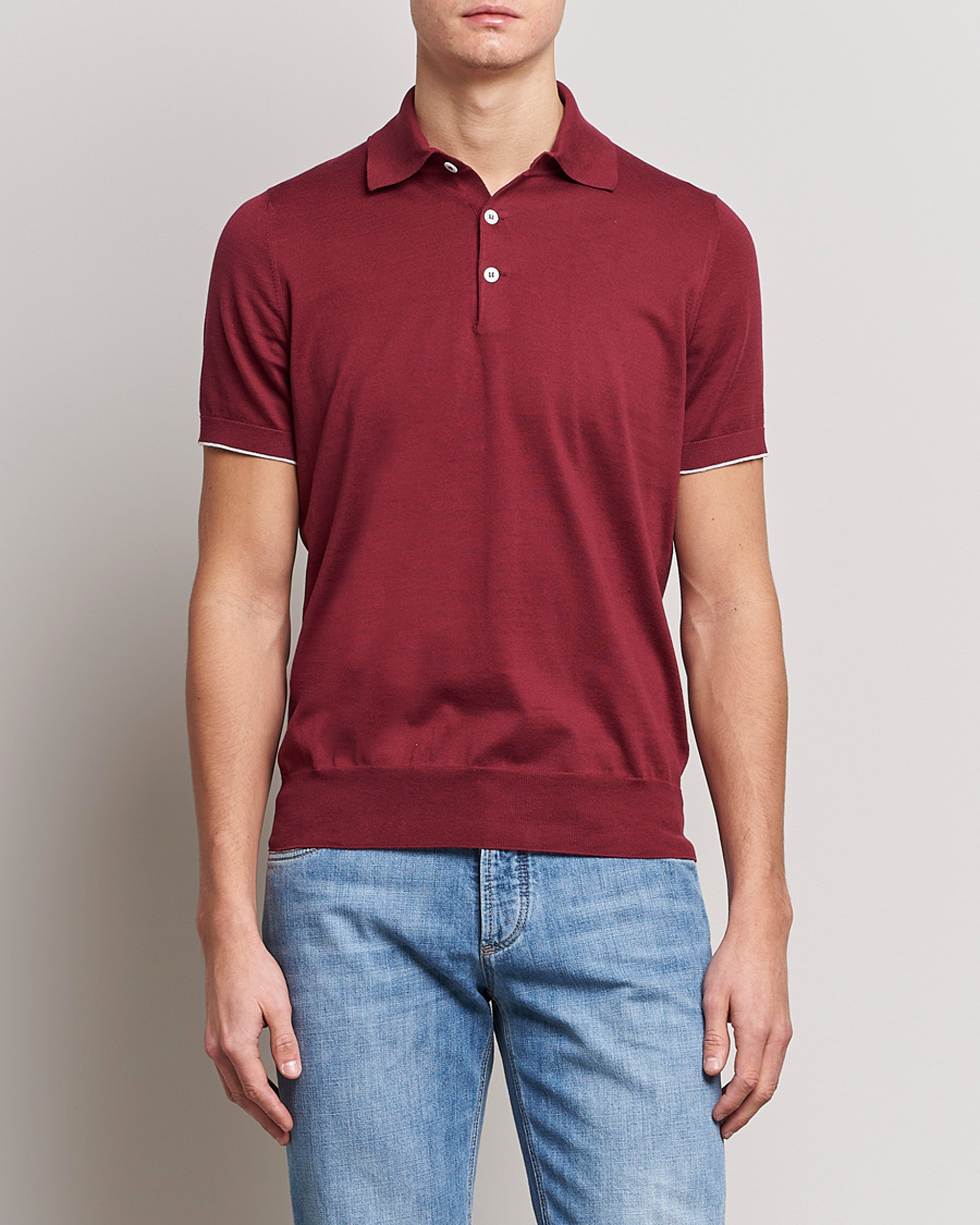 Herr | Pikéer | Brunello Cucinelli | Short Sleeve Knitted Polo Burgundy
