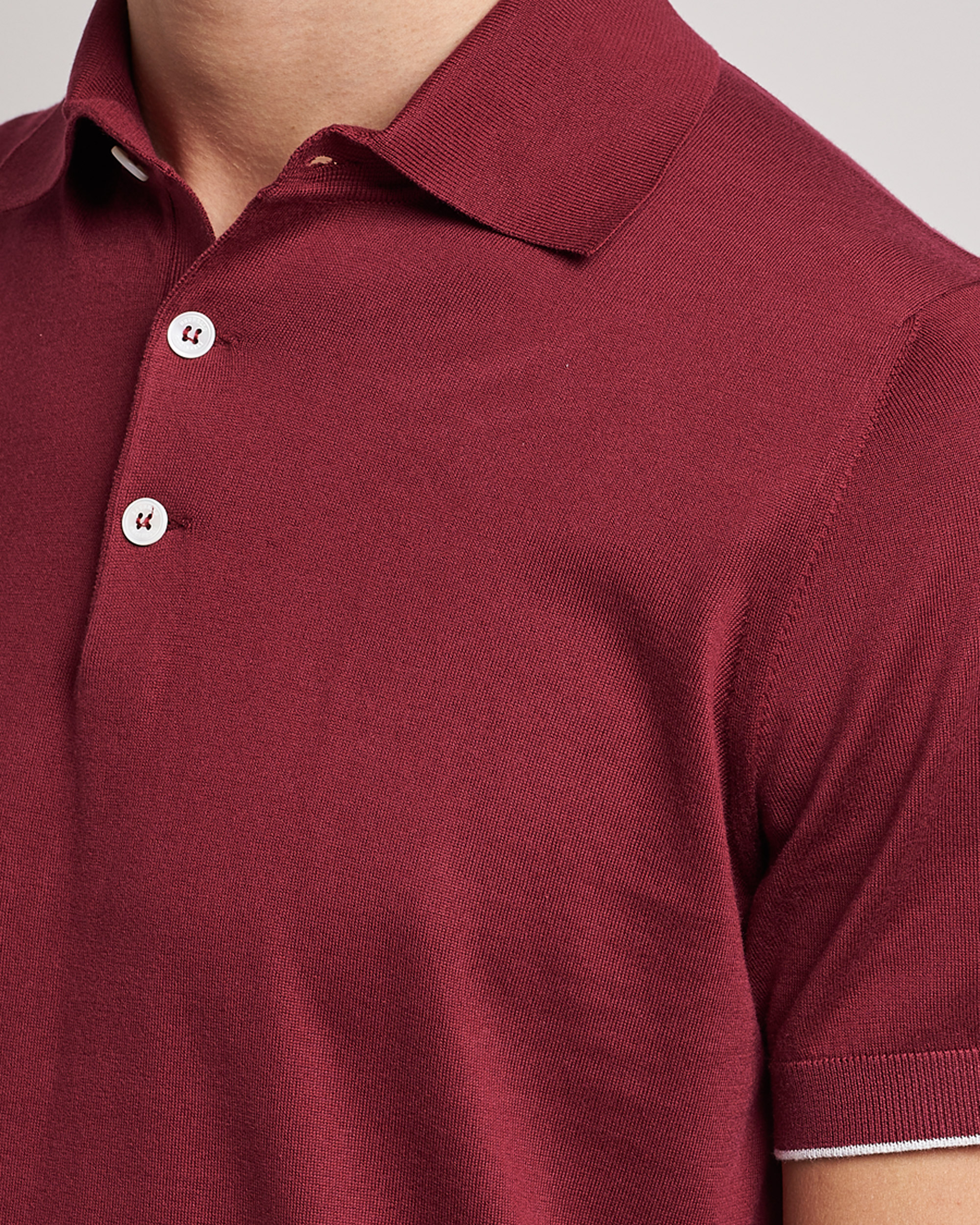 Herr | Pikéer | Brunello Cucinelli | Short Sleeve Knitted Polo Burgundy