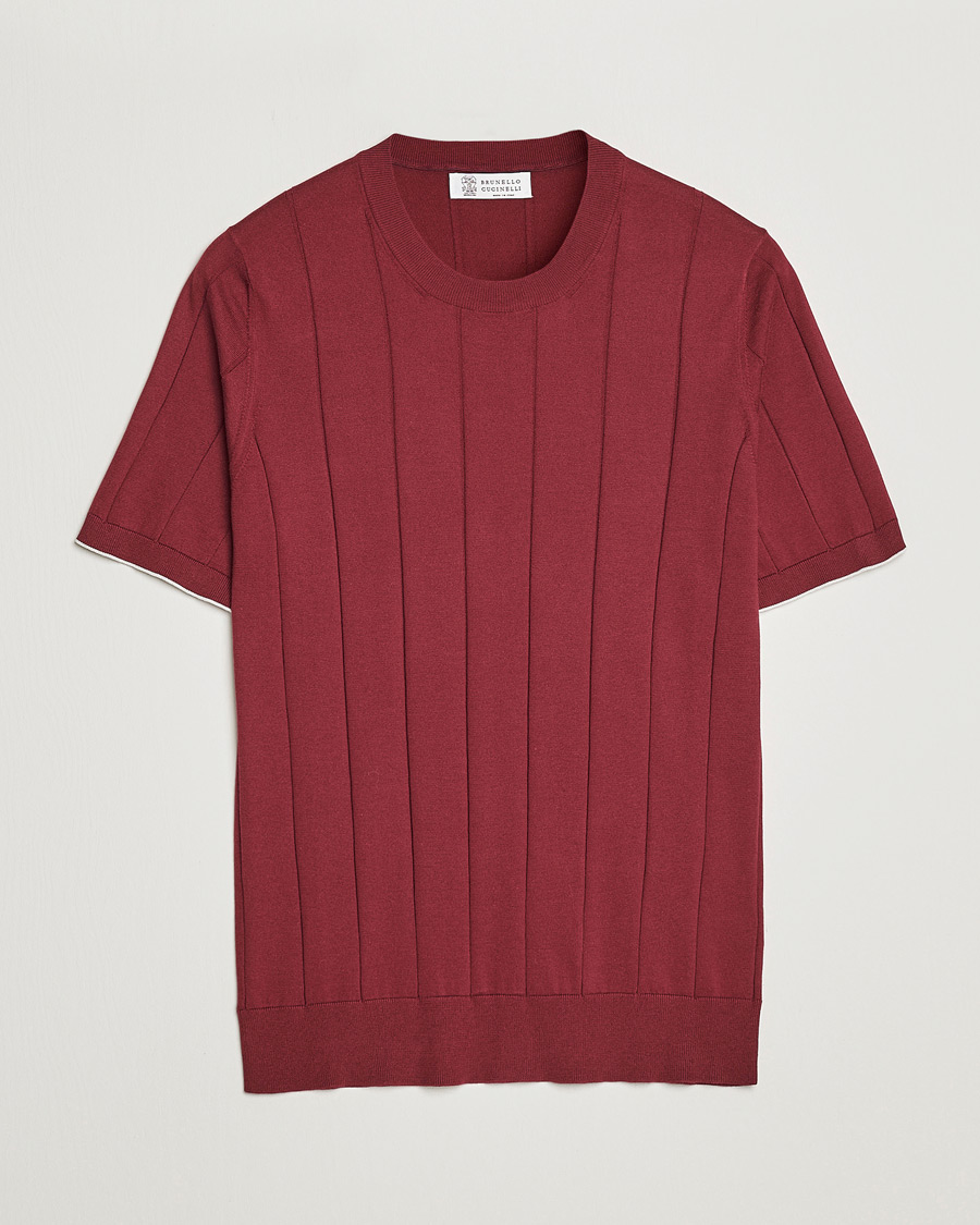 Herr | T-Shirts | Brunello Cucinelli | Rib Knitted T-Shirt Burgundy