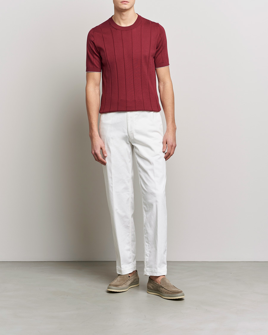 Herr | T-Shirts | Brunello Cucinelli | Rib Knitted T-Shirt Burgundy