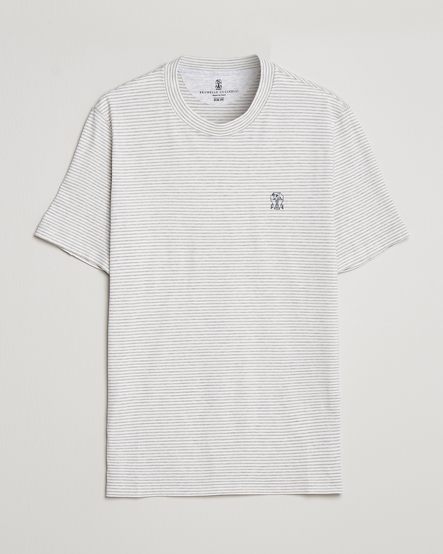 Herr | T-Shirts | Brunello Cucinelli | Short Sleeve Striped T-Shirt Light Grey