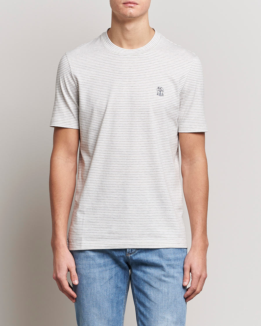Herr | T-Shirts | Brunello Cucinelli | Short Sleeve Striped T-Shirt Light Grey
