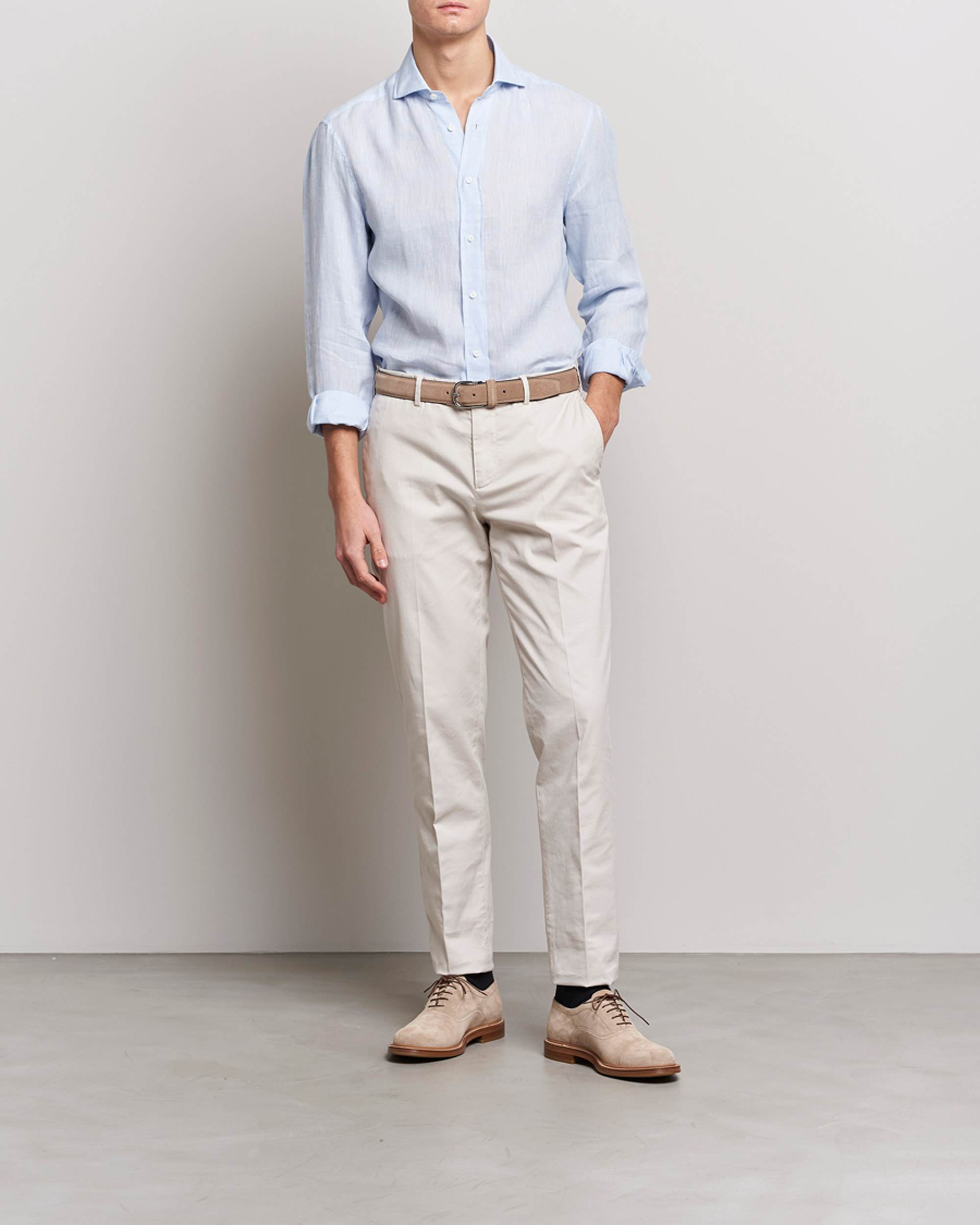 Herr | Skjortor | Brunello Cucinelli | Slim Fit Linen Sport Shirt Light Blue