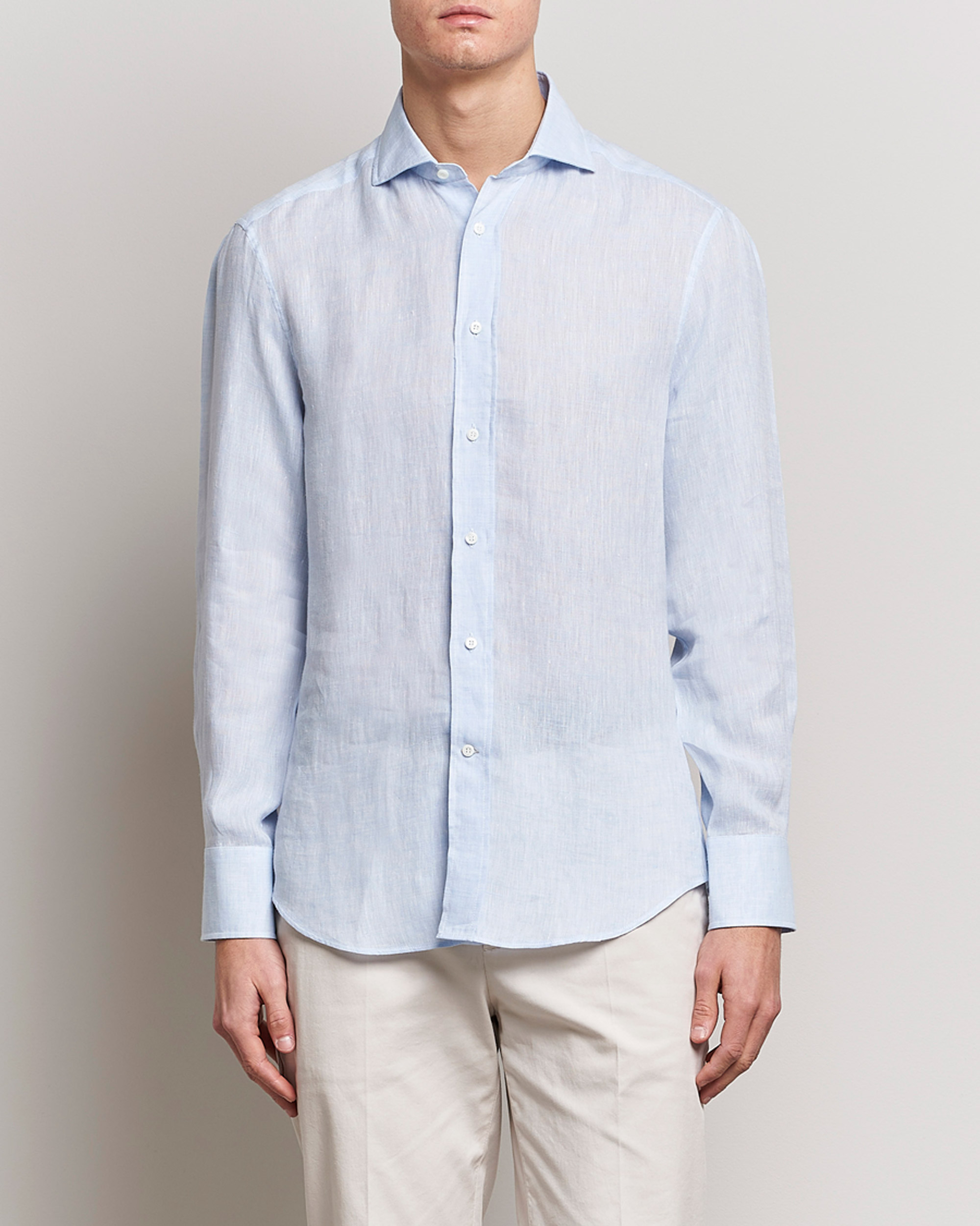 Herr | Skjortor | Brunello Cucinelli | Slim Fit Linen Sport Shirt Light Blue