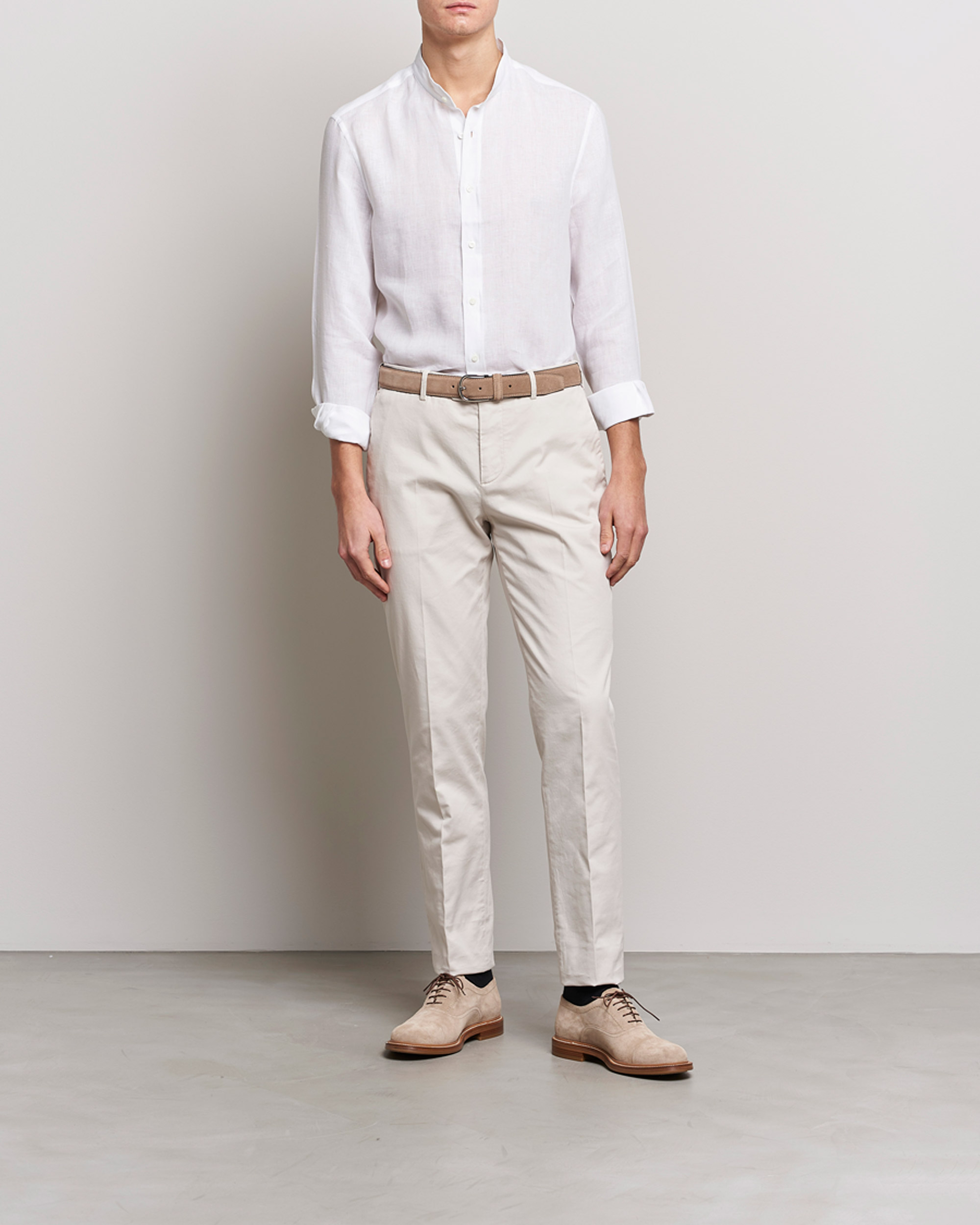 Herr | Skjortor | Brunello Cucinelli | Linen Guru Collar Shirt White