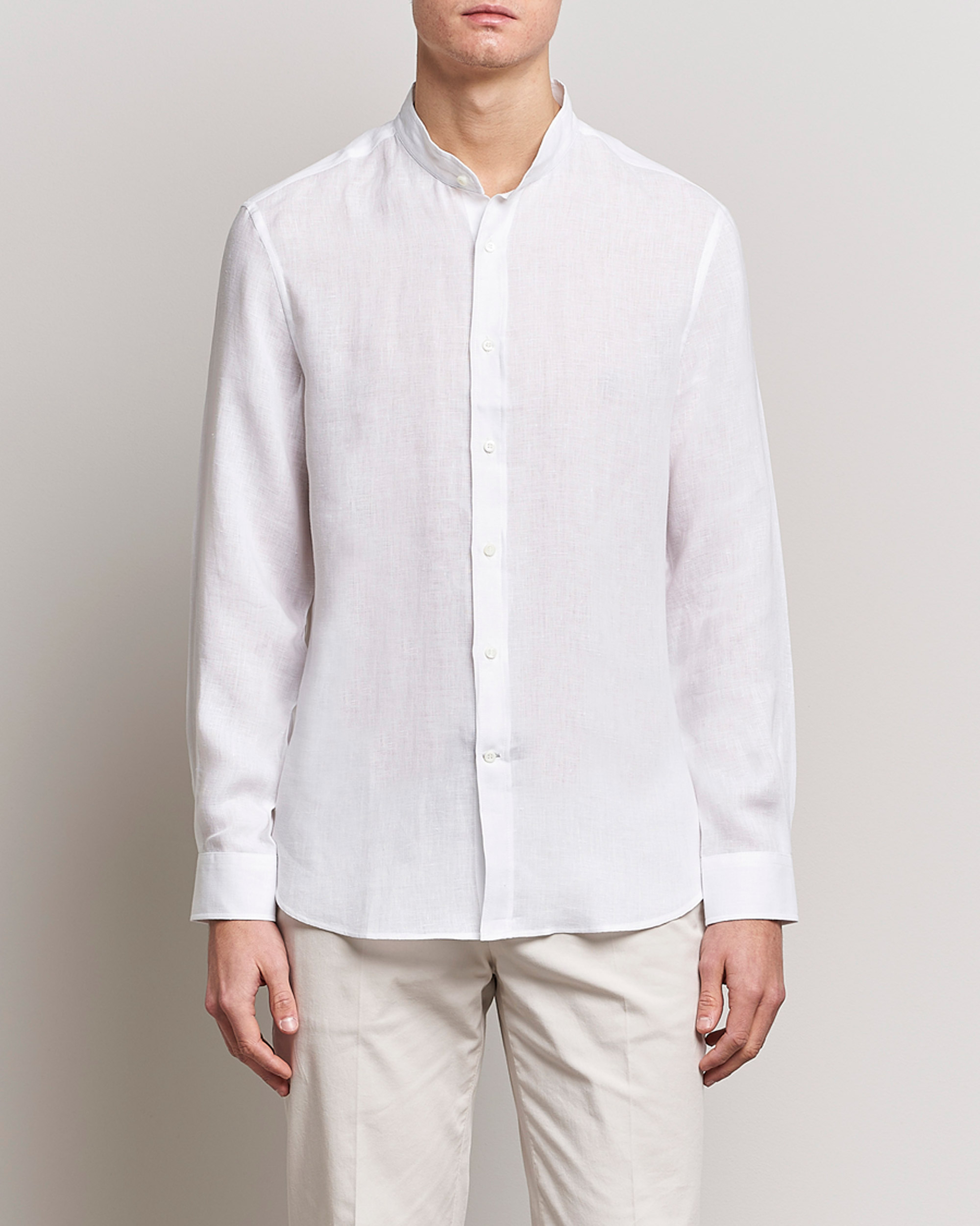 Herr | Quiet Luxury | Brunello Cucinelli | Linen Guru Collar Shirt White