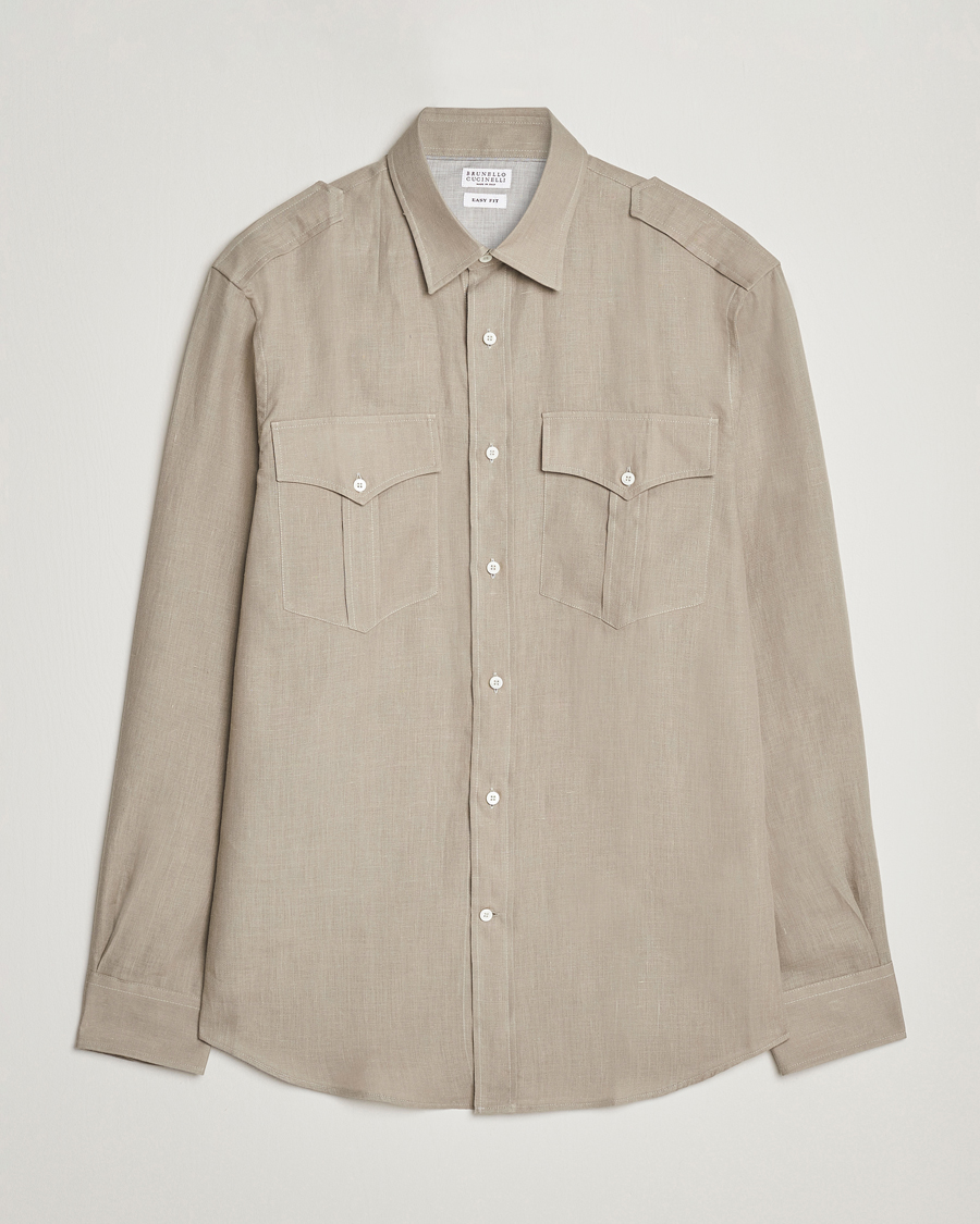 Herr | Skjortor | Brunello Cucinelli | Linen Canapa Safari Shirt Olive