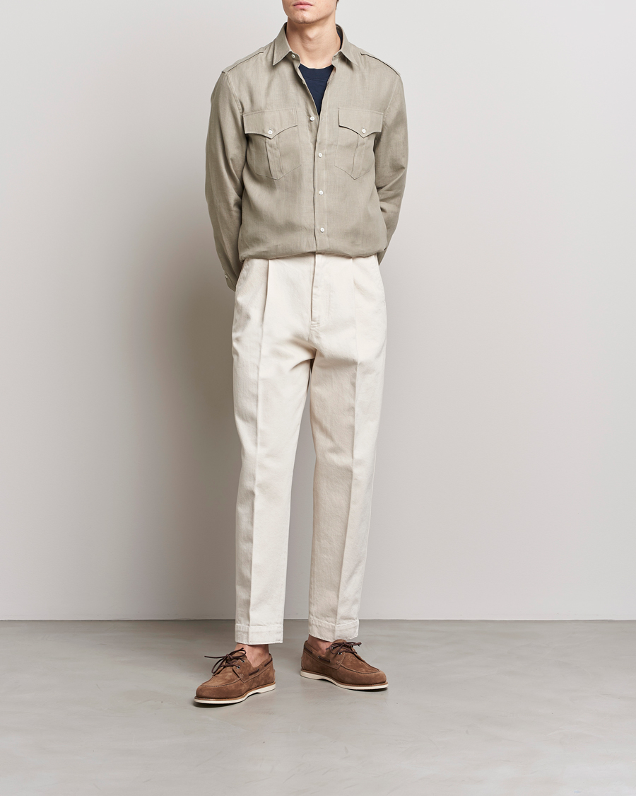 Herr | Skjortor | Brunello Cucinelli | Linen Canapa Safari Shirt Olive