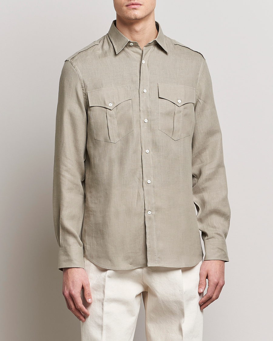 Herr | Skjortjackor | Brunello Cucinelli | Linen Canapa Safari Shirt Olive