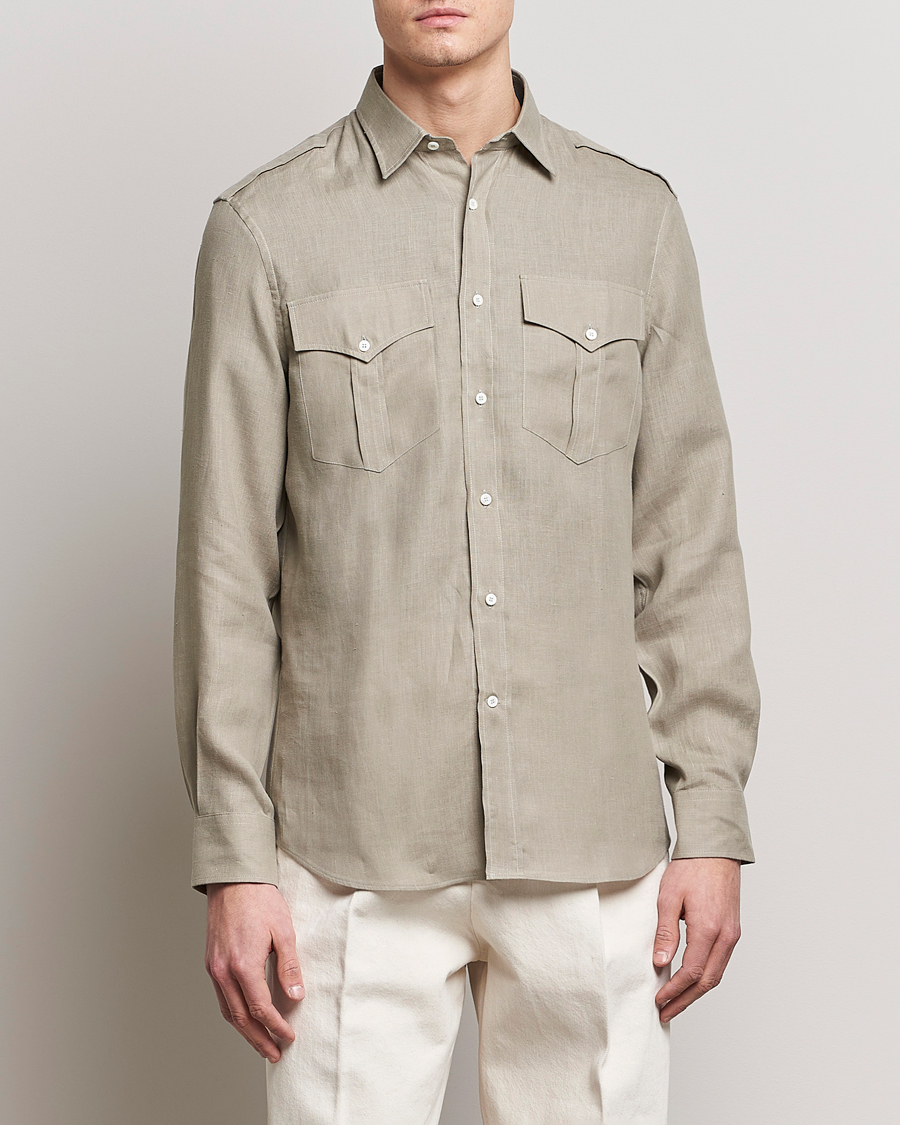 Herr | Skjortor | Brunello Cucinelli | Linen Canapa Safari Shirt Olive