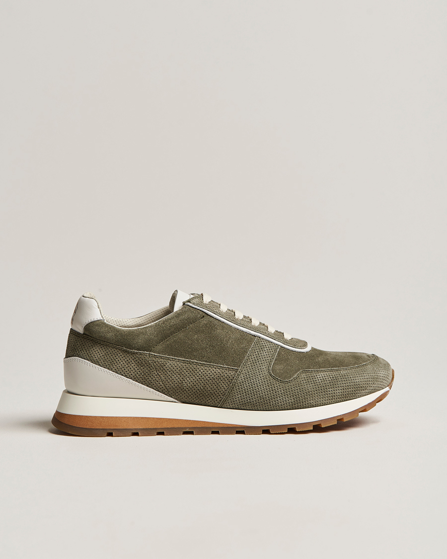 Herr | Brunello Cucinelli Perforated Running Sneakers Olive | Brunello Cucinelli | Perforated Running Sneakers Olive