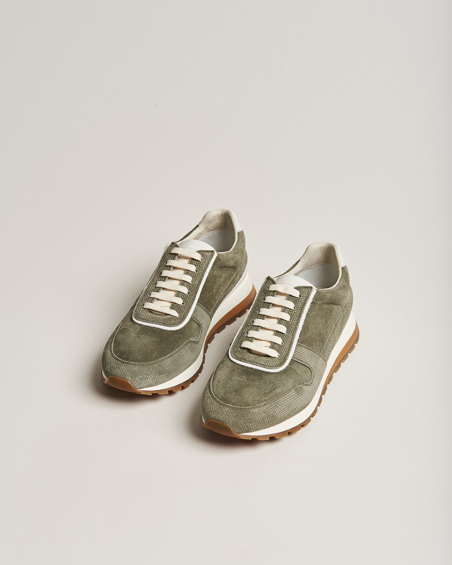 Herr | Brunello Cucinelli Perforated Running Sneakers Olive | Brunello Cucinelli | Perforated Running Sneakers Olive