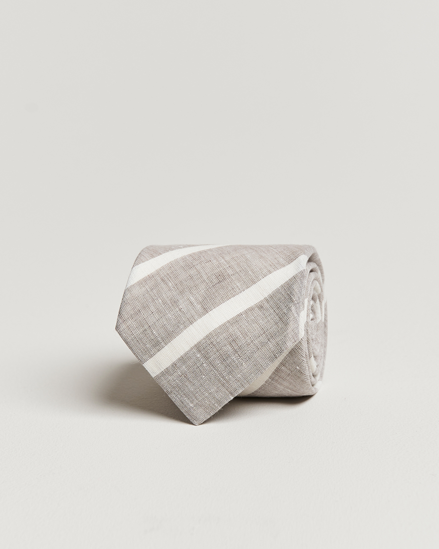 Herr | Brunello Cucinelli Striped Linen Tie Beige/White | Brunello Cucinelli | Striped Linen Tie Beige/White