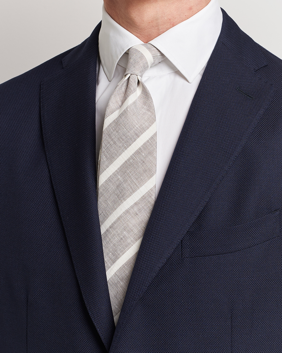 Herr |  | Brunello Cucinelli | Striped Linen Tie Beige/White