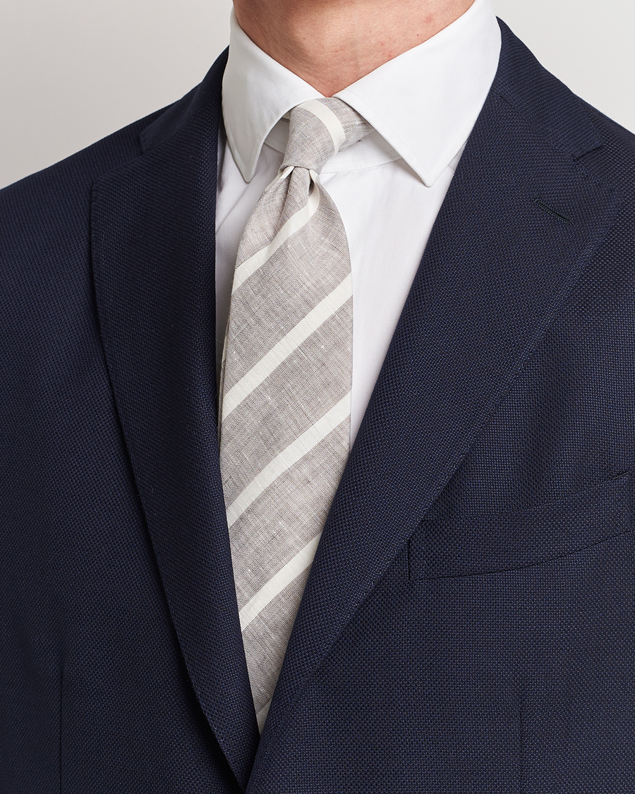 Herr | Brunello Cucinelli Striped Linen Tie Beige/White | Brunello Cucinelli | Striped Linen Tie Beige/White