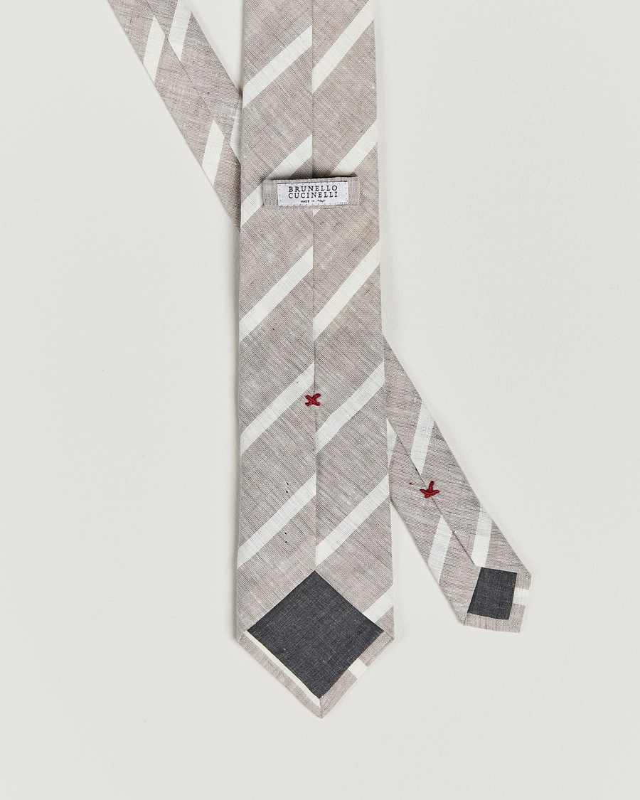 Herr | Brunello Cucinelli Striped Linen Tie Beige/White | Brunello Cucinelli | Striped Linen Tie Beige/White