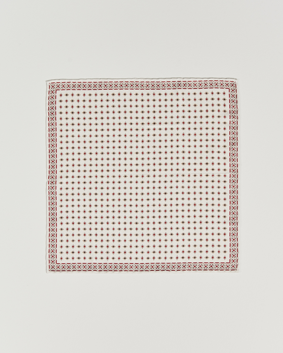 Herr | Brunello Cucinelli Silk Pocket Square White/Red | Brunello Cucinelli | Silk Pocket Square White/Red