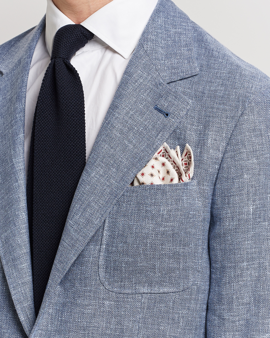 Herr | Brunello Cucinelli Silk Pocket Square White/Red | Brunello Cucinelli | Silk Pocket Square White/Red