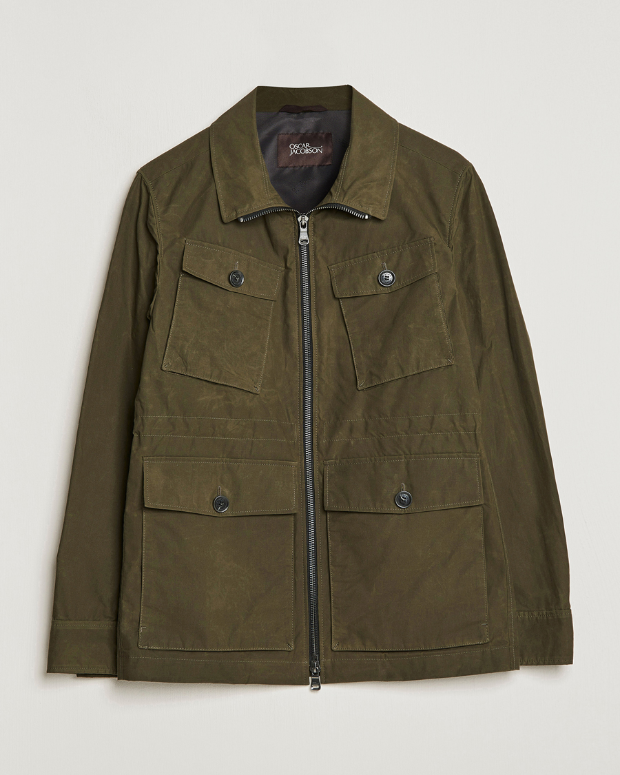 Herr | Jackor | Oscar Jacobson | Balder Waxed Field Jacket Dark Green